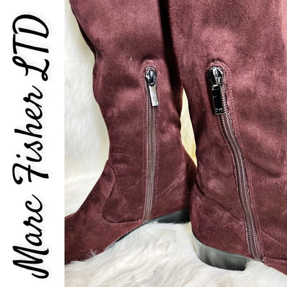MARC FISHER LTD Yuna Burgundy Red Over the Knee Faux Suede Boot, Size 6M‎